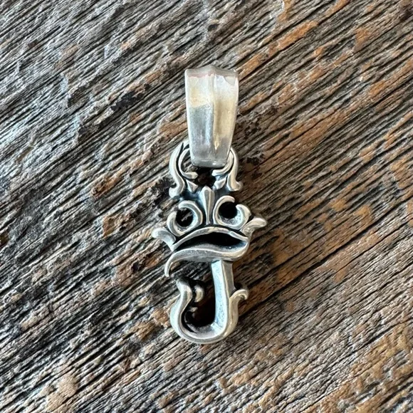 Bill Wall Leather Initial Crown Pendant: Letter "J" - Picture 2 of 6